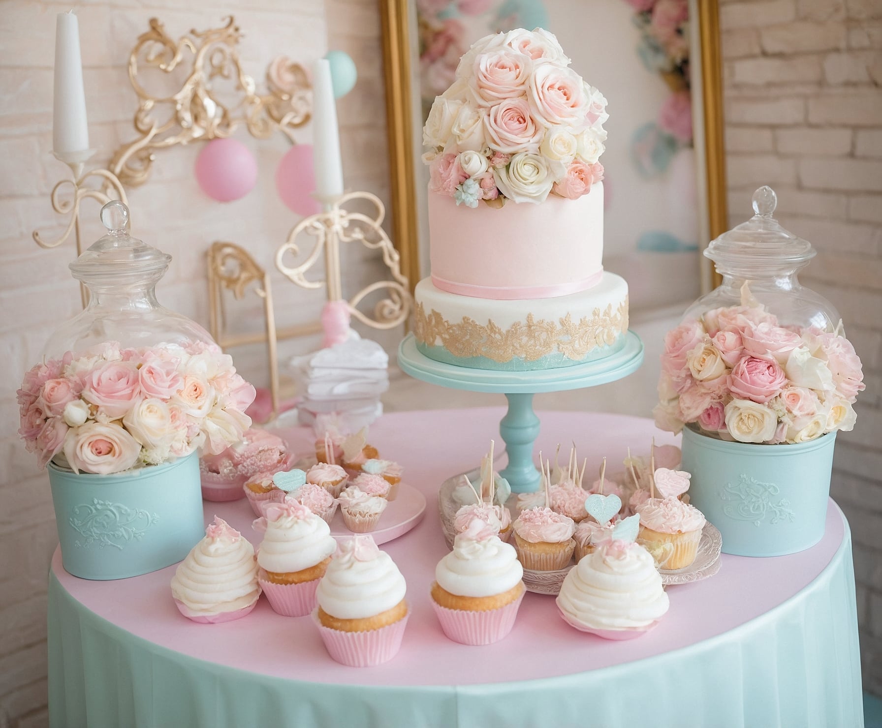 Evento corporativo con pastel temático y candy bar